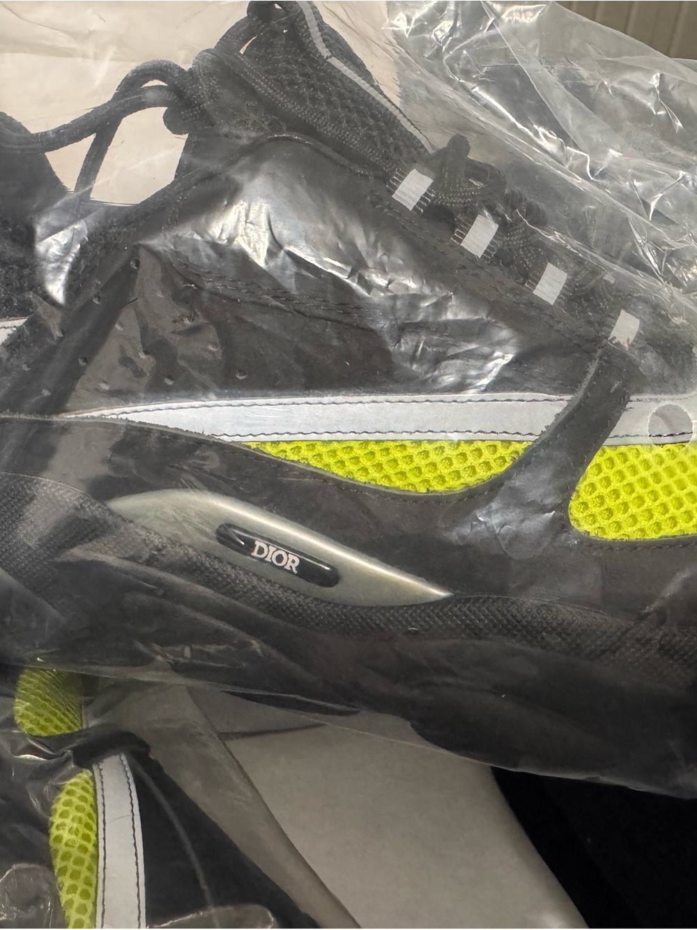 Dior Men’s Black & Neon Yellow Mesh Low-Top Sneakers